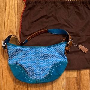 Coach shoulder bag, suede accents, blue, good condition